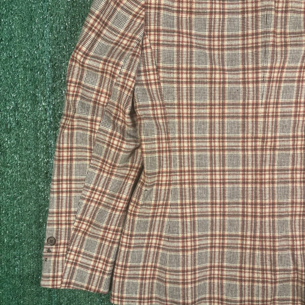 Pendleton Blazer Womens 14 Brown Red Plaid Vintage 60s Wool Fair Moth Holes - Picture 4 of 8